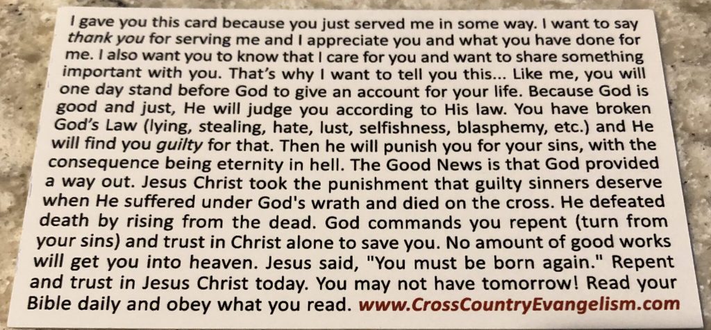 Thank You Tract Back